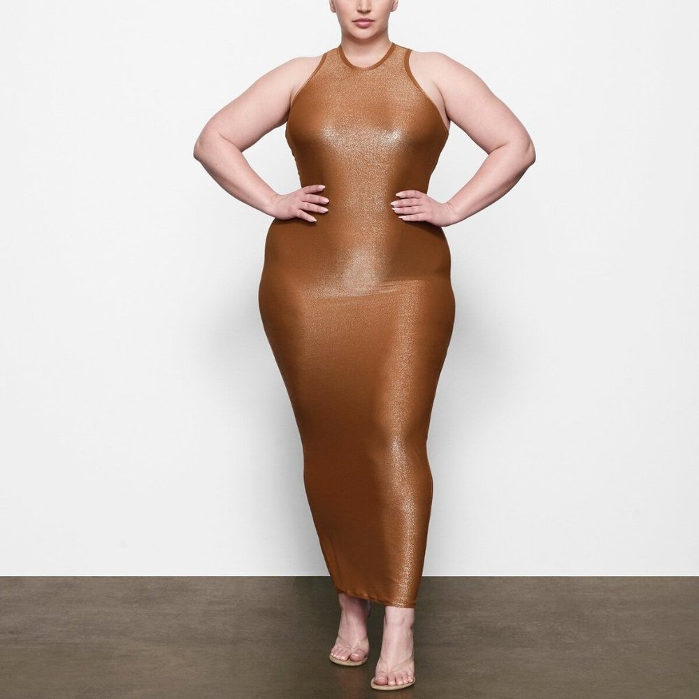 SKIMS Shimmer Maxi Tank Dress Copper Womens XL